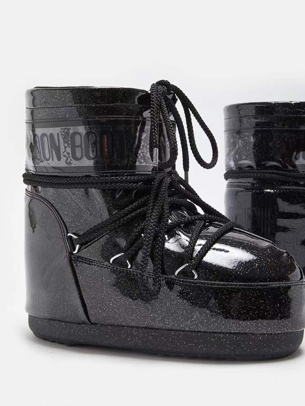 Moon Boot Black Glitter Ankle Booties